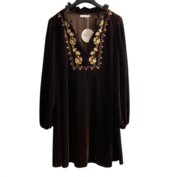 Rusttydustty Dresses & Skirts - Rustty Dustty Dress Brown Velvet Floral‎ Embroidered Size 4XL Western Cowgirl